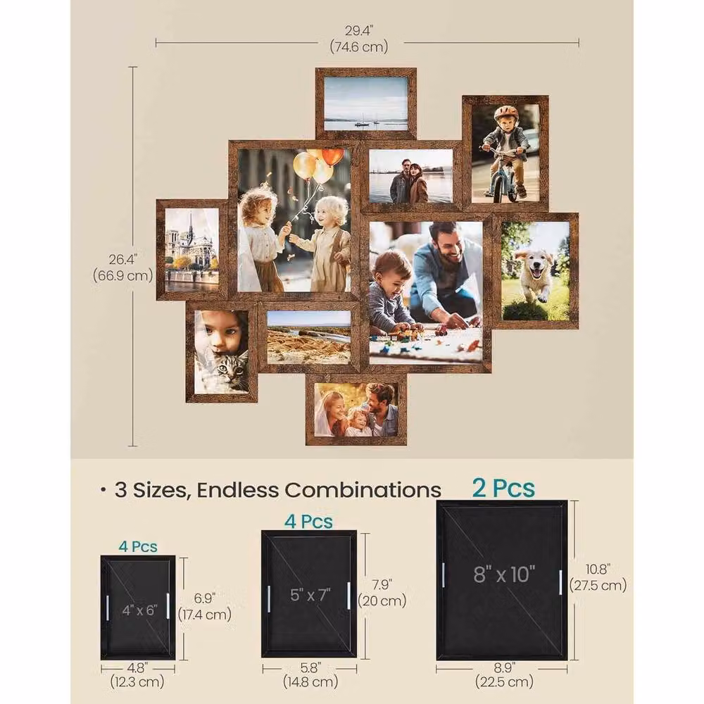 The Bazaarist Set of 10 Rectangular Multi Collage Wall Picture Frames in Brown – 3