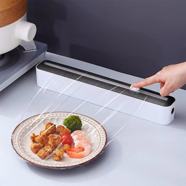 Livingandhome Freestanding Magnetic Plastic Wrap Dispenser and Cutter in White