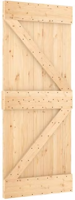 Berkfield Home Rustic Solid Wood Pine Sliding Door with Hardware Set in Natural, W: 85 cm, H: 210 cm