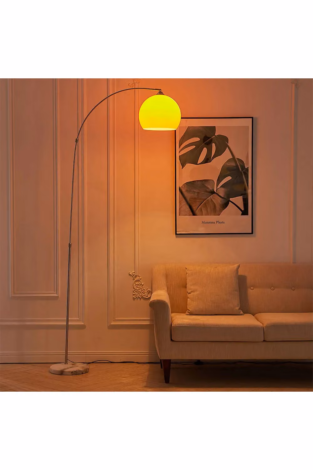 Living and Home Modern Arched Floor Lamp with Marble Base and Chrome Finish, Height: 145-220 cm – 3