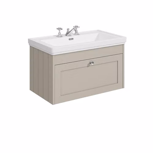 Balterley Wall Hung Single Drawer Vanity Unit with 3 Tap Hole Rectangular Basin in Pebble Grey, W/D/H: 80.0 x 45.3 x 43.1 cm – 1