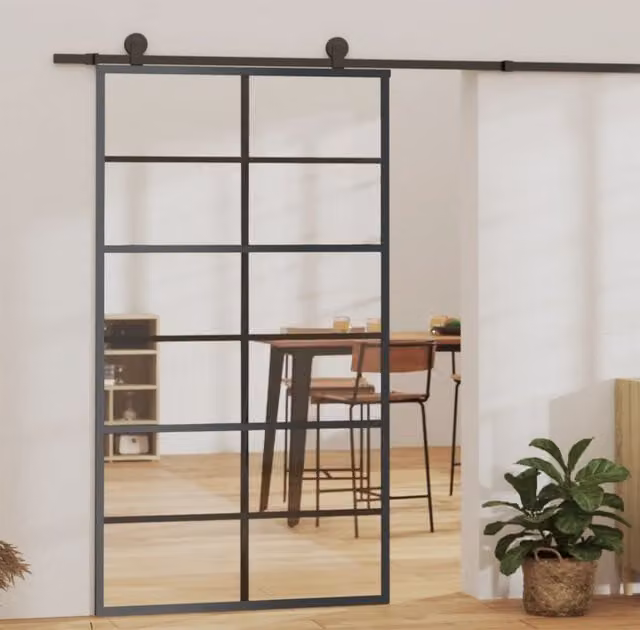 Berkfield Home Black Sliding Glass and Aluminium Door with Hardware Set, W: 102 cm, H: 205 cm – 1