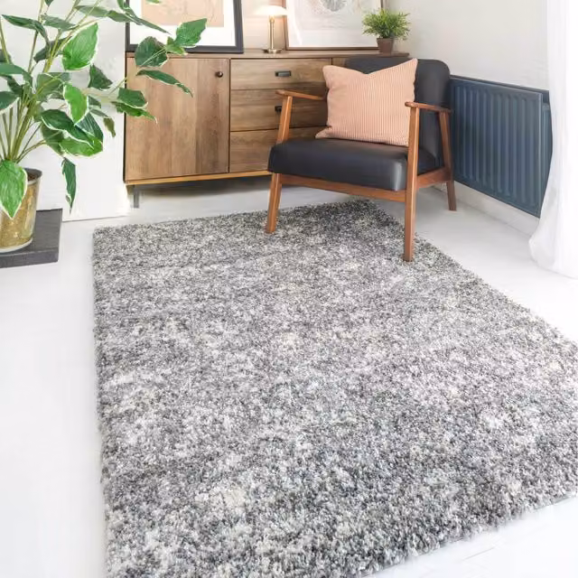 The Rug House Super Soft Mottled Shaggy Area Rug in Silver Grey, W: 170 cm, D: 120 cm