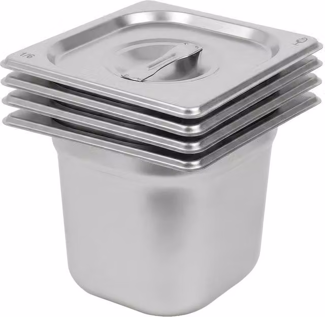 Argon Tableware Stainless Steel Gastronorm Containers with Lids, Set of 4, Silver, 2.25 l – 2