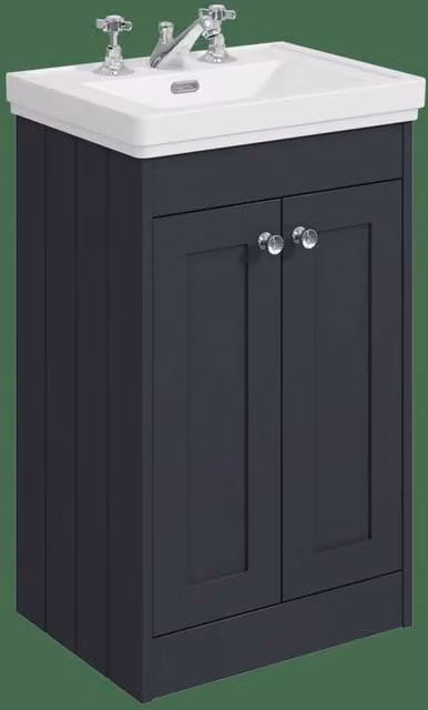 Balterley 500mm Floor Standing 2 Door Unit and 3 Tap Hole Basin in Satin Dark Grey