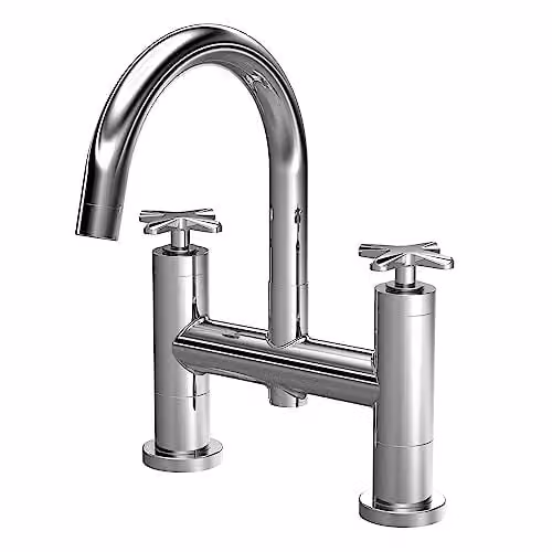 nuie CLX353 Aztec Modern Deck Mounted Bath Filler Tap, Chrome