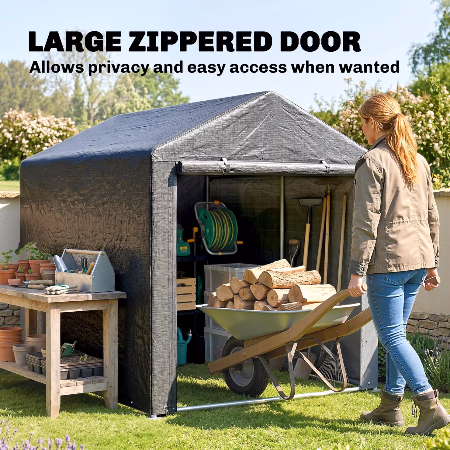 Outsunny Garden Storage Shed Tent with Accessories, Dark Grey, W: 220 cm, D: 160 cm, H: 172 cm – 5