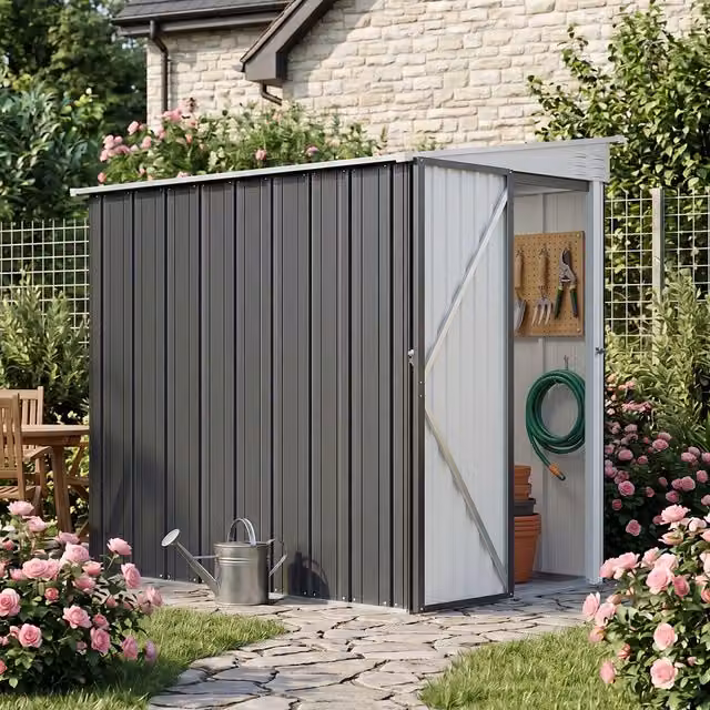 Breeins Metal Garden Storage Shed with Pent Roof, Black