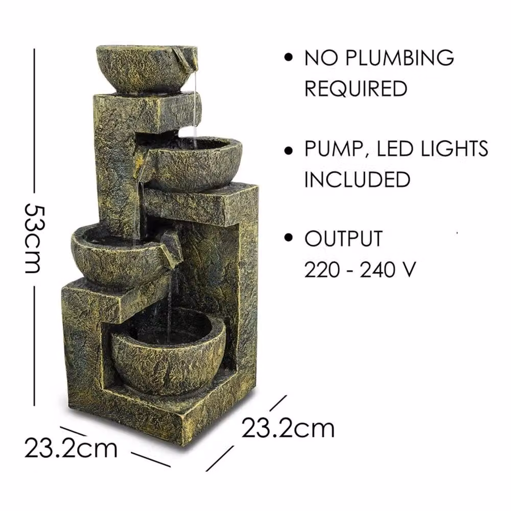 Nordara 4 Tier Bronze Outdoor LED Waterfall Fountain with Cascade Effect, W/D/H: 23.2 x 53.0 x 23.2 cm – 2