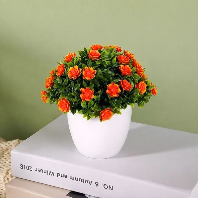 YnysTec Red Potted Faux Flowers Artificial Floral Plant for Indoor and Outdoor Tabletop Decor