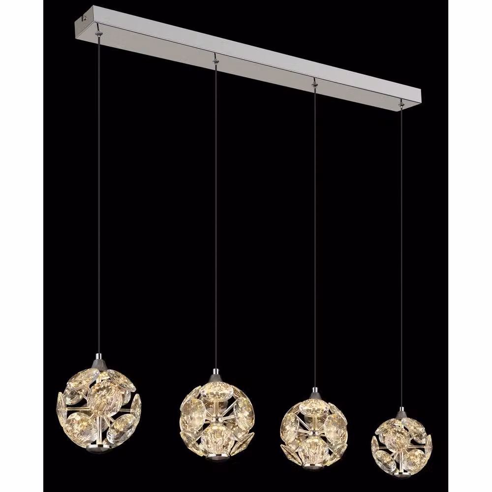 Globo Lighting Virina Bar Pendant Ceiling Light in Chrome with K9 Crystals and Warm White LED – 7
