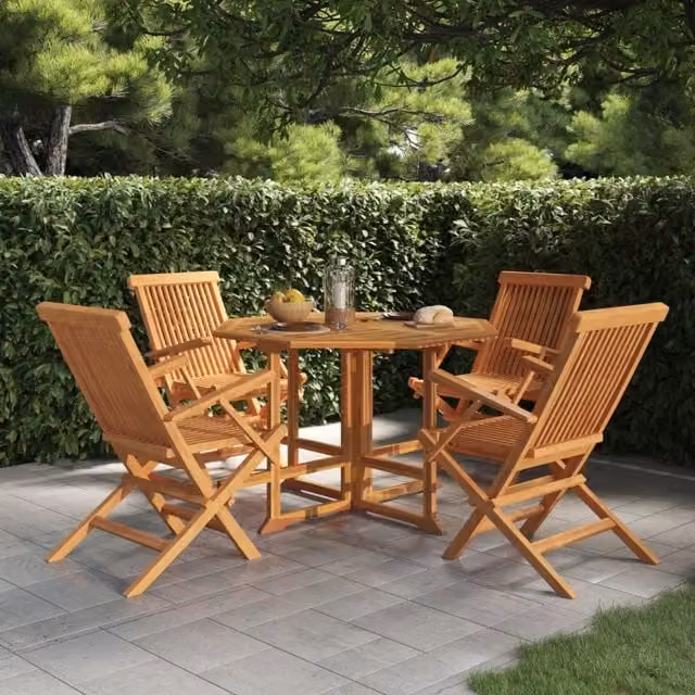 Berkfield Home 5 Piece Folding Outdoor Dining Set in Brown Solid Teak Wood
