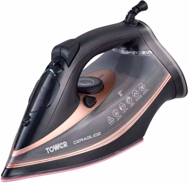 Tower Ceraglide 3100W Steam Iron in Black and Pink with Vertical Steam and Anti-Calc Function