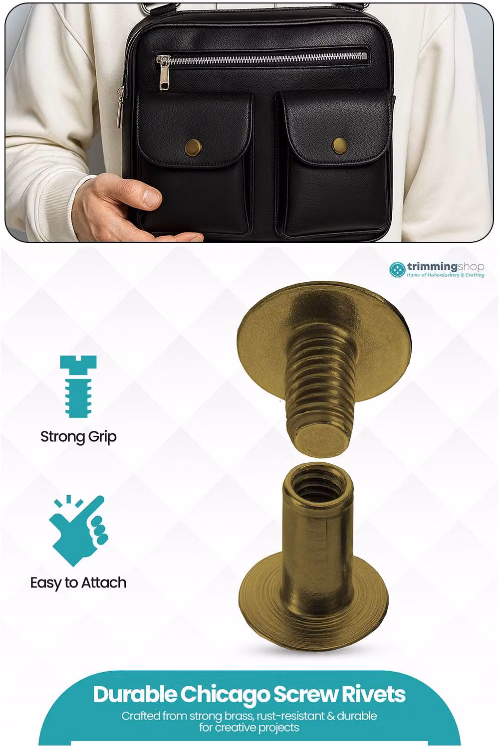 Neel Blue Bronze Brass Countersunk Chicago Screw Rivets, 10 Pieces, W/D/H: 9 x 20 mm – 3