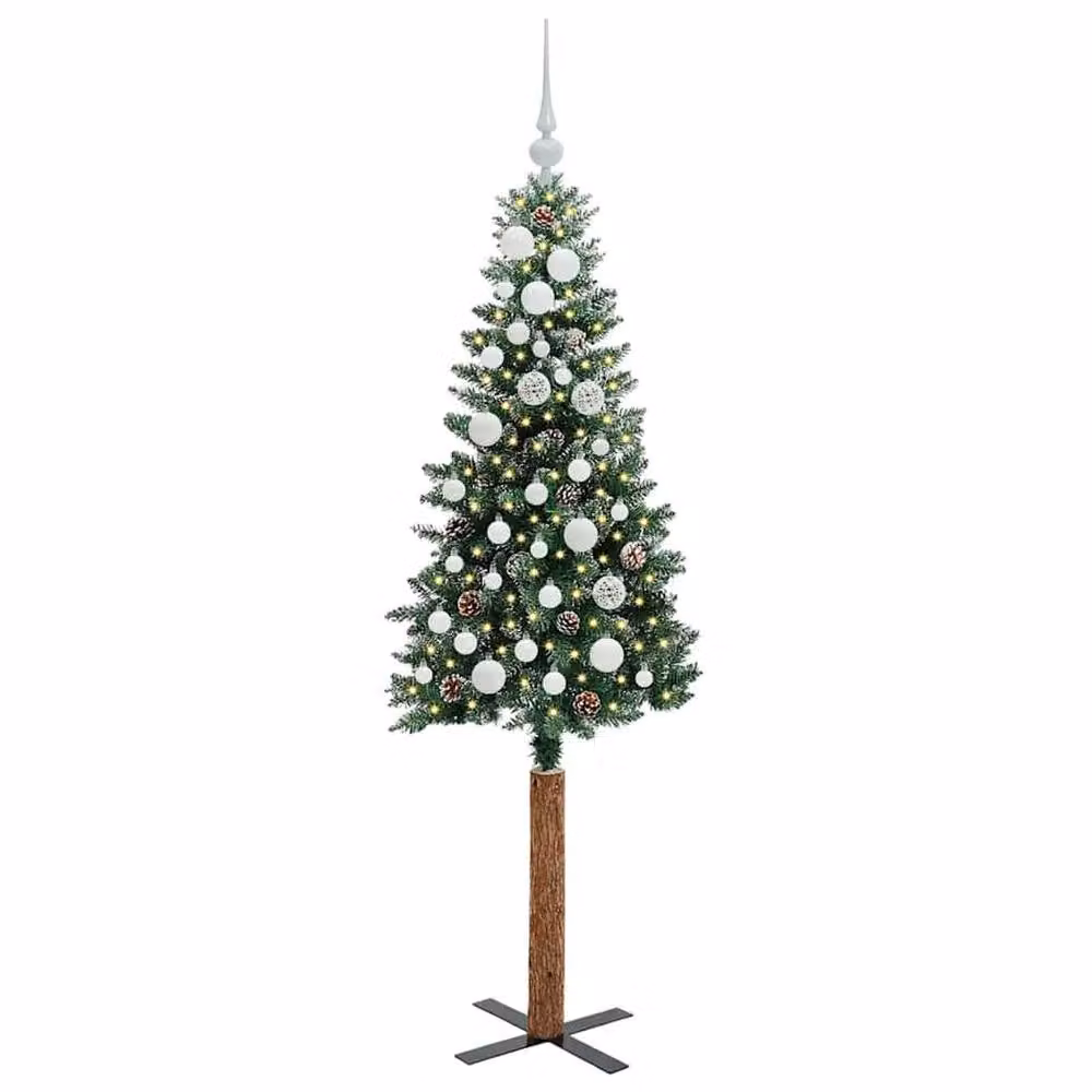 Berkfield Home Slim Christmas Tree with 150 LEDs in Green and White, Height: 150 cm – 2