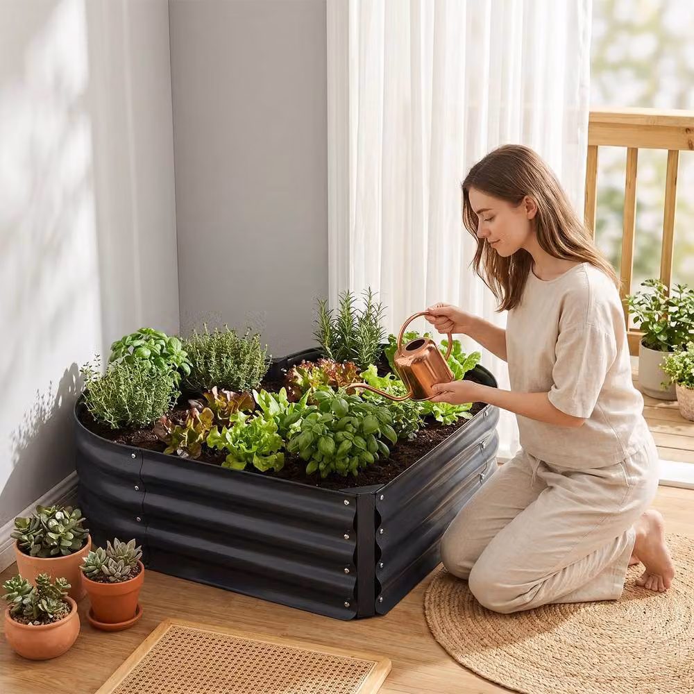 Living and Home Galvanised Steel Raised Garden Bed in Anthracite Grey, W: 108 cm, D: 28.5 cm – 4