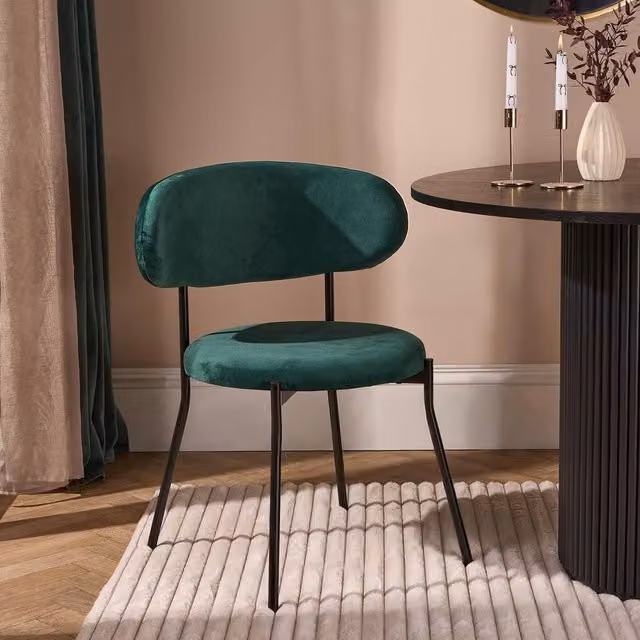 OHS Matte Velvet Accent Dining Chair with Padded Seat and Metal Legs in Dark Green