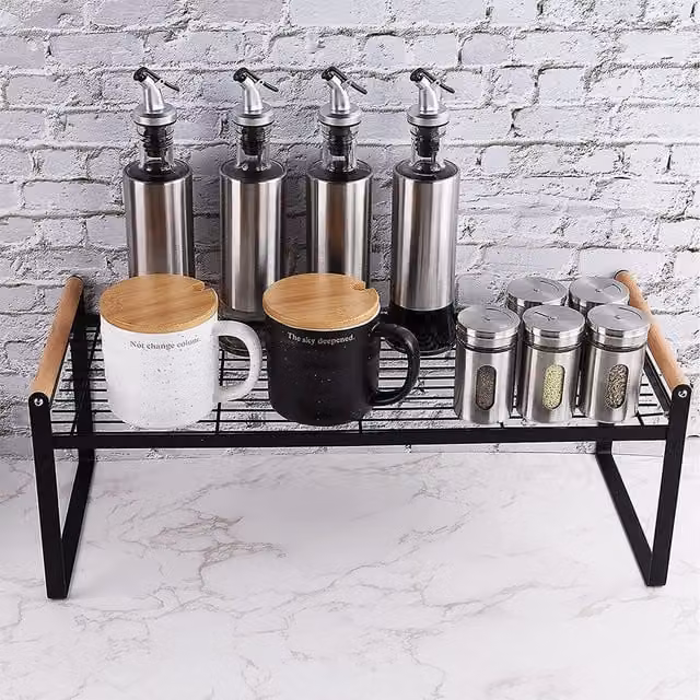 Livingandhome Black Metal Freestanding Kitchen Spice Rack and Cupboard Organiser, Width: 53.5 cm