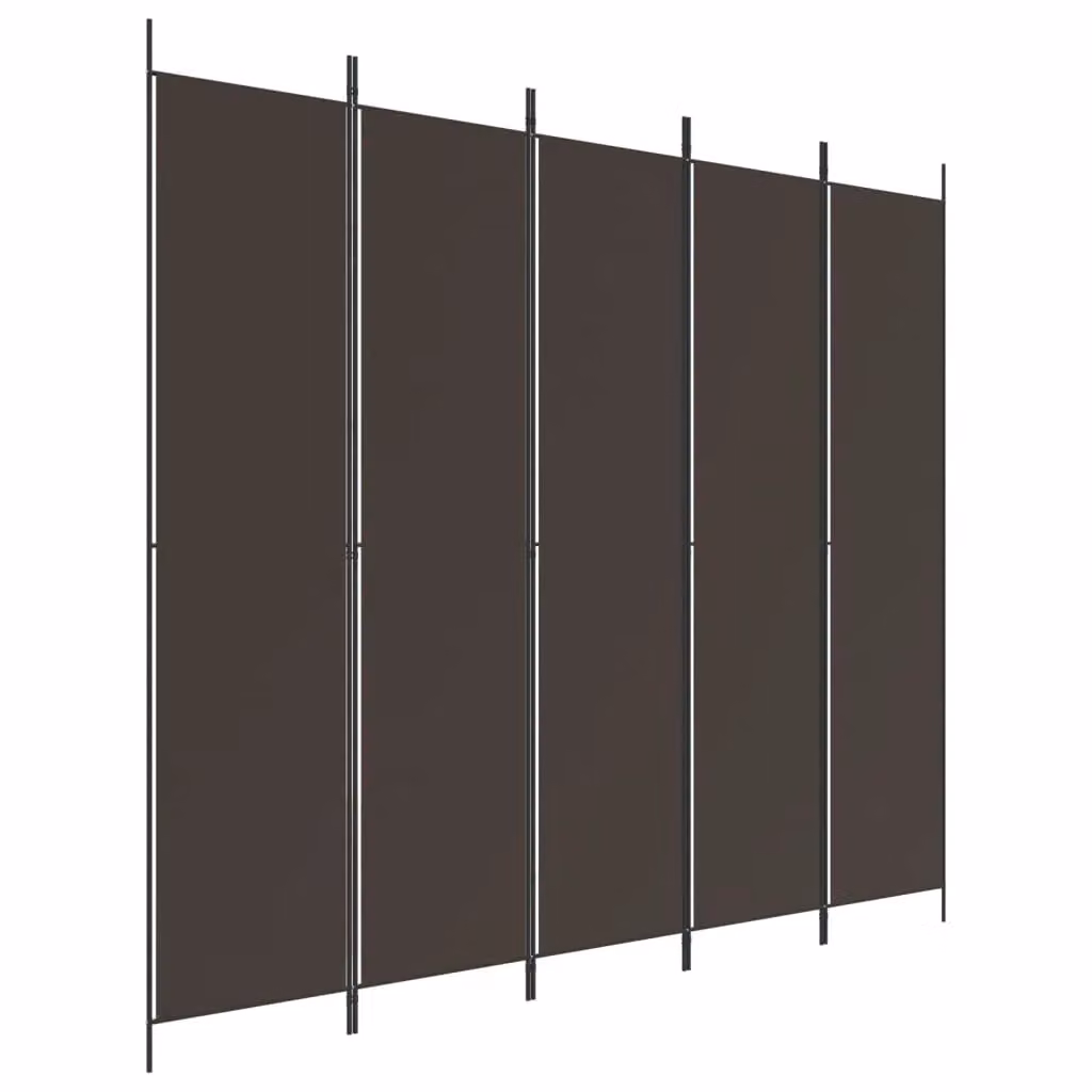Berkfield Home 5-Panel Fabric Room Divider, Brown, W: 250 cm, H: 220 cm – 2
