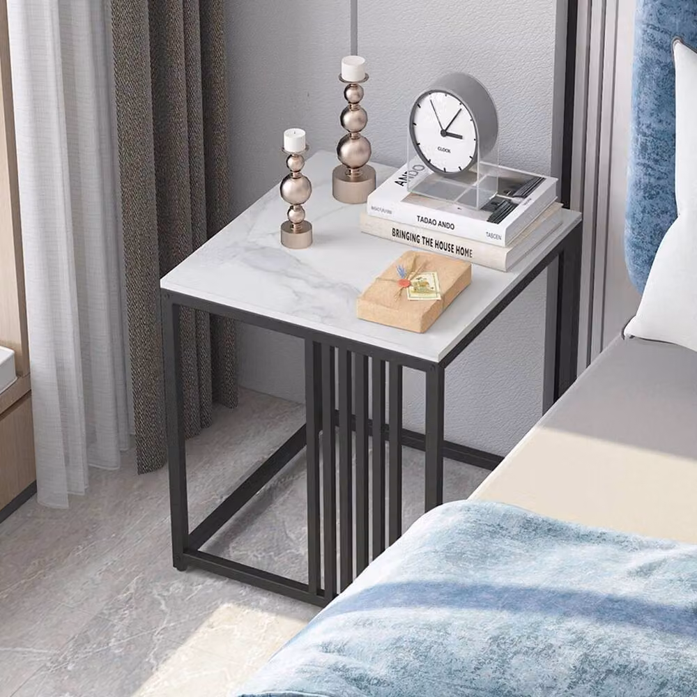 ERGOVEXA Modern Marble Coffee Table and Side Table with Metal Poles and Storage Shelf in White and Multicolour – 4