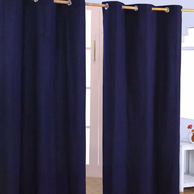 Homescapes Plain Navy Blue Cotton Eyelet Curtain Pair, Width: 137 cm, Height: 117 cm