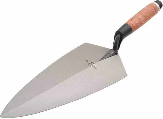 Marshalltown Philadelphia Pattern Brick Trowel with Leather Handle in Silver