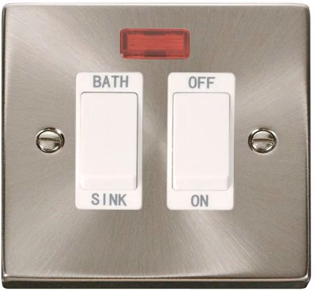 SE HOME 20A DP Sinkbath Switch with Satin Brushed Chrome Plate and White Surface