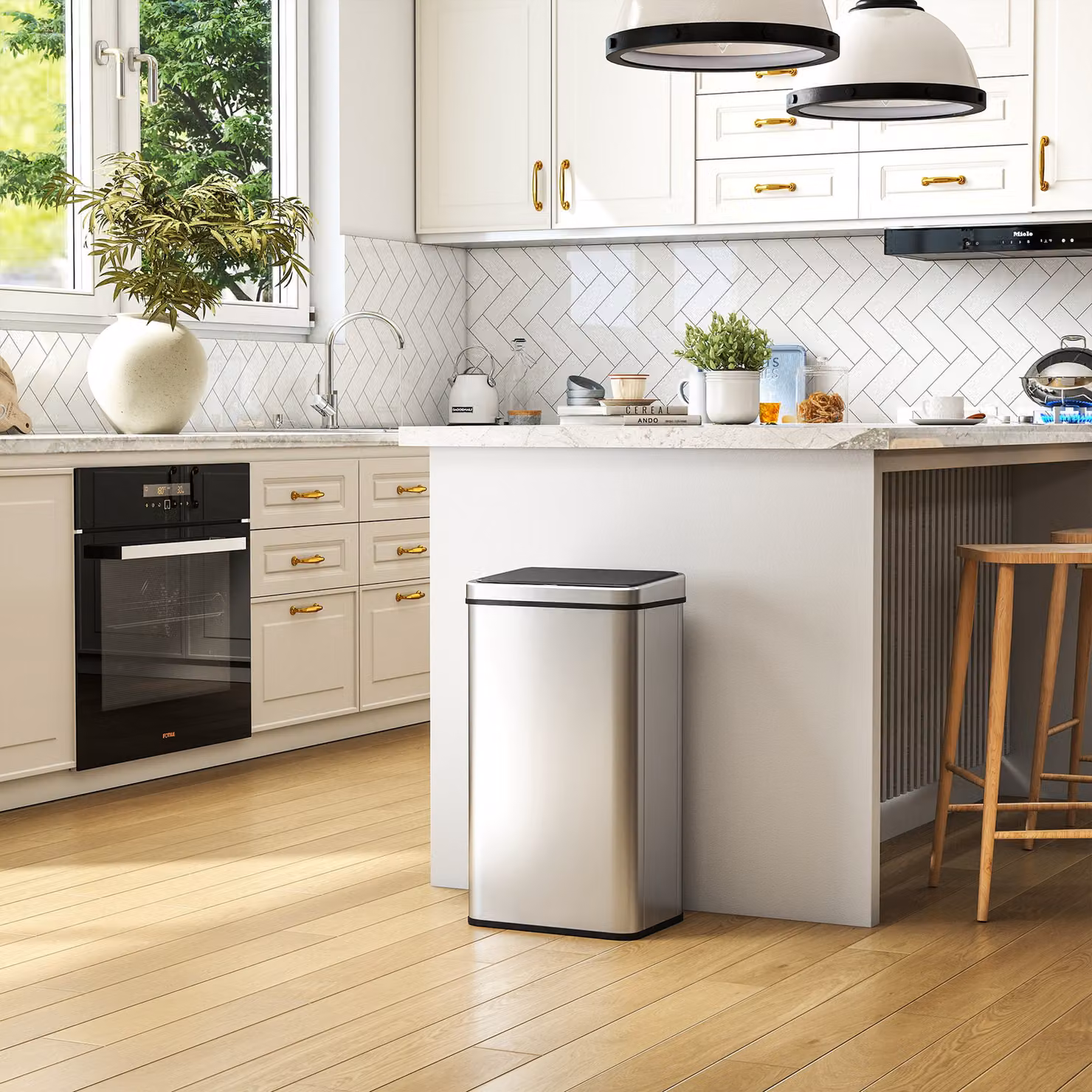 HOMCOM 50L Sensor Bin with Quiet Soft-Close Lid and Fingerprint Resistant Stainless Steel in Silver Tone – 6