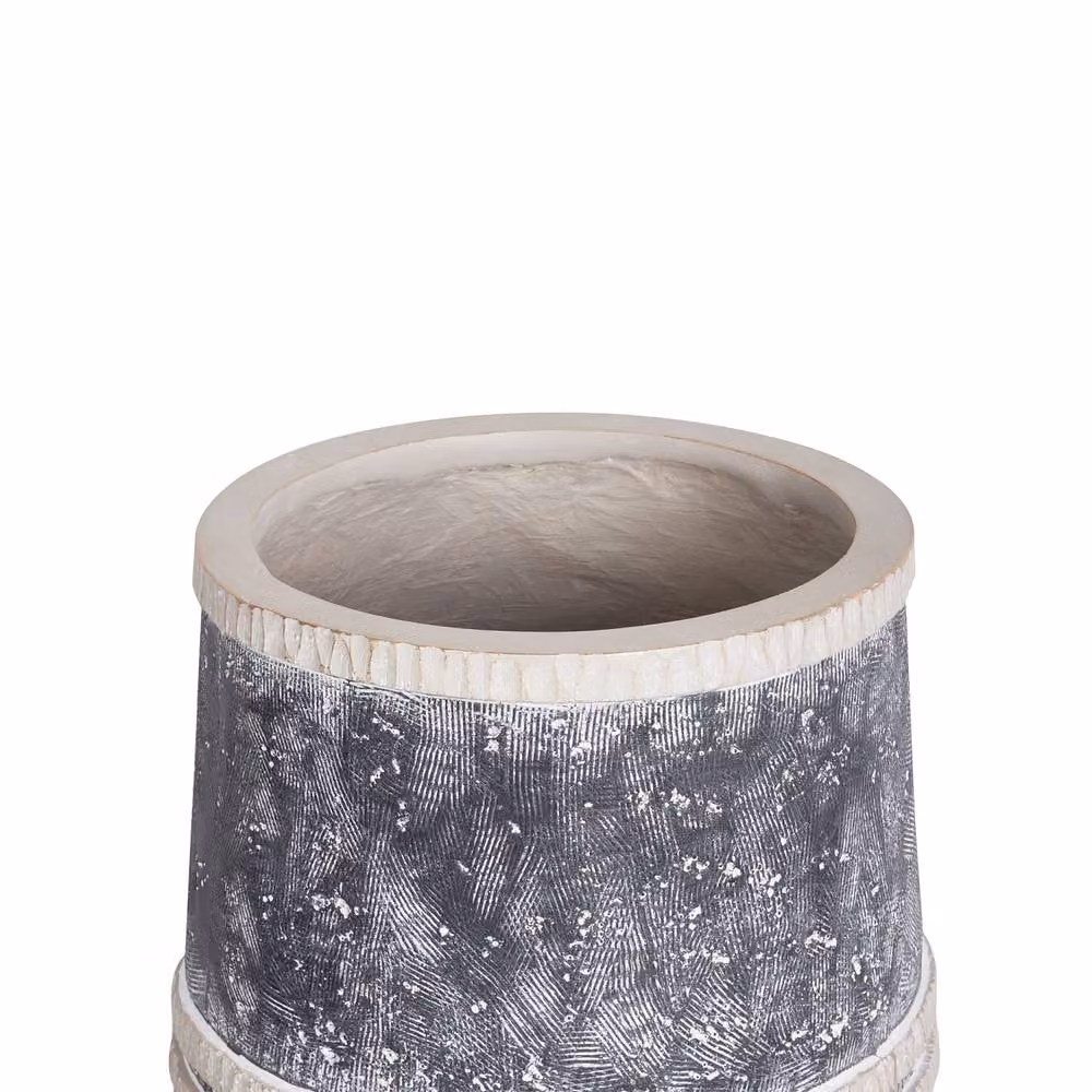 Wyld and Coco Tall Round Fibre-Clay Planter in Grey and Beige with Beechwood Base, H: 57.0 cm, W: 27.0 cm – 3