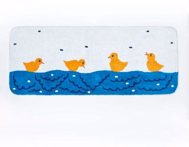 Homescapes Duck Pond Bath Runner, Blue and Multicolour, W: 50 cm, L: 125 cm, 100% Cotton, Non-Slip and Quick-Drying – 1