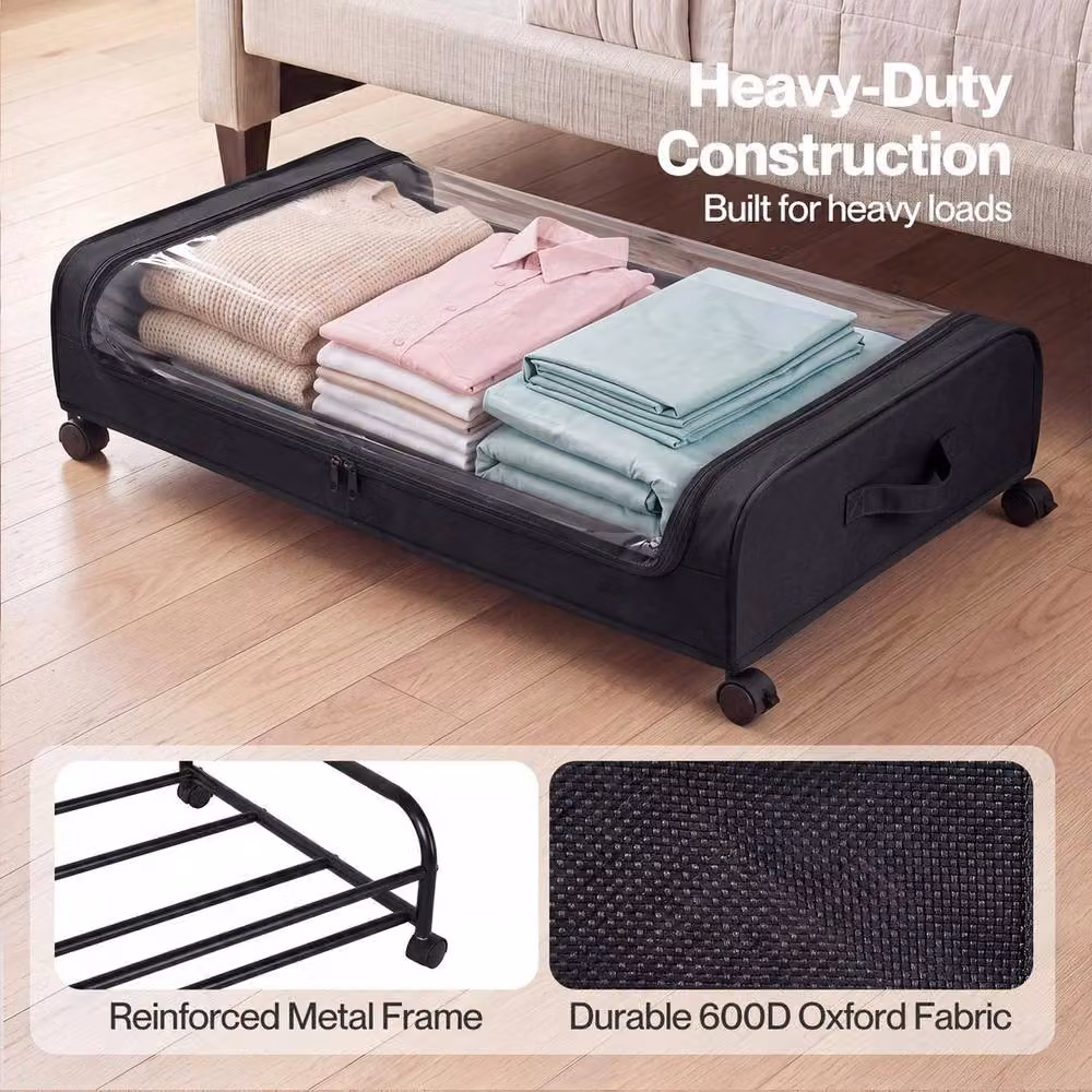 KORVIXA Under Bed Storage Boxes with Lids in Black, W/D/H: 100 x 100 x 46 cm – 2