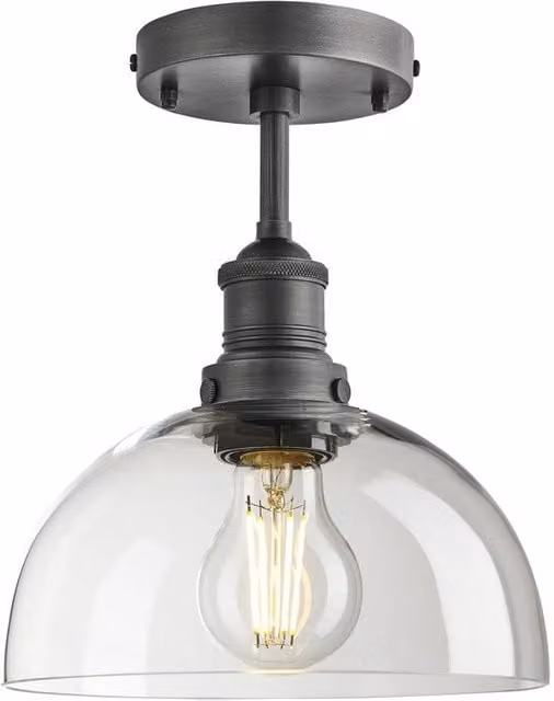 Industville Brooklyn Glass Dome Flush Mount Ceiling Light in Grey and Transparent, Diameter: 20.32 cm