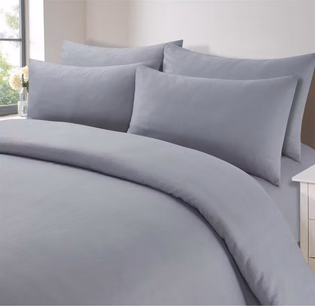 Brentfords Pair of Grey Plain Polyester Housewife Pillowcases with Envelope Closure