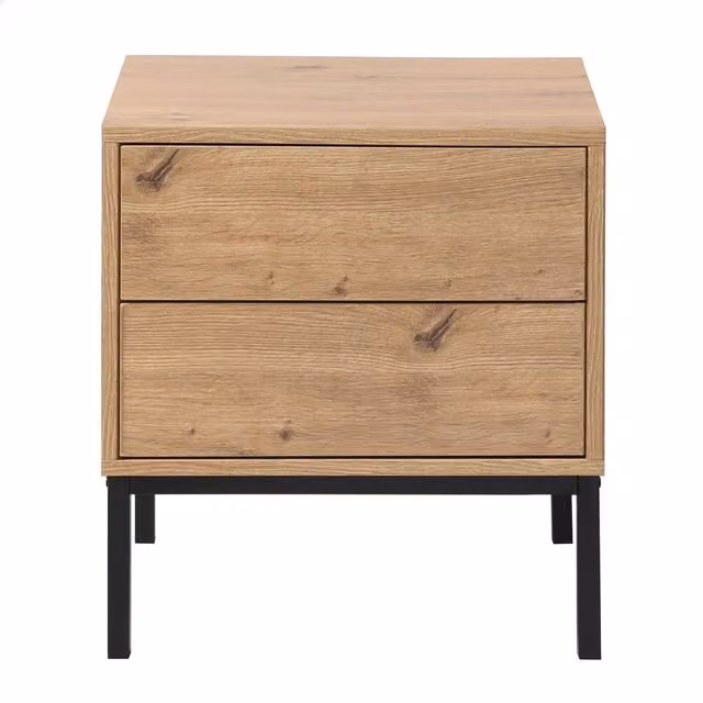 CALICOSY Lenny Bedside Table with 2 Drawers in Light Oak, H 50 cm x W 40 cm x D 45 cm