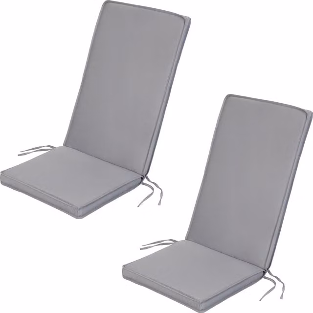 Gardenista Grey High Back Outdoor Garden Dining Chair Seat Pad with Ties, Pack of 2