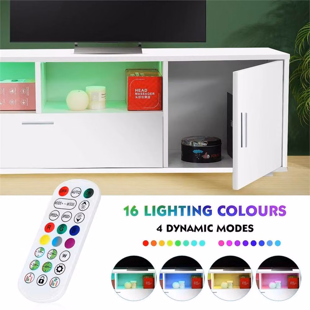 Nordara White High Gloss MDF LED TV Entertainment Cabinet with Integrated RGB Lighting W: 160 cm, D: 40.64 cm, H: 40.64 cm – 3