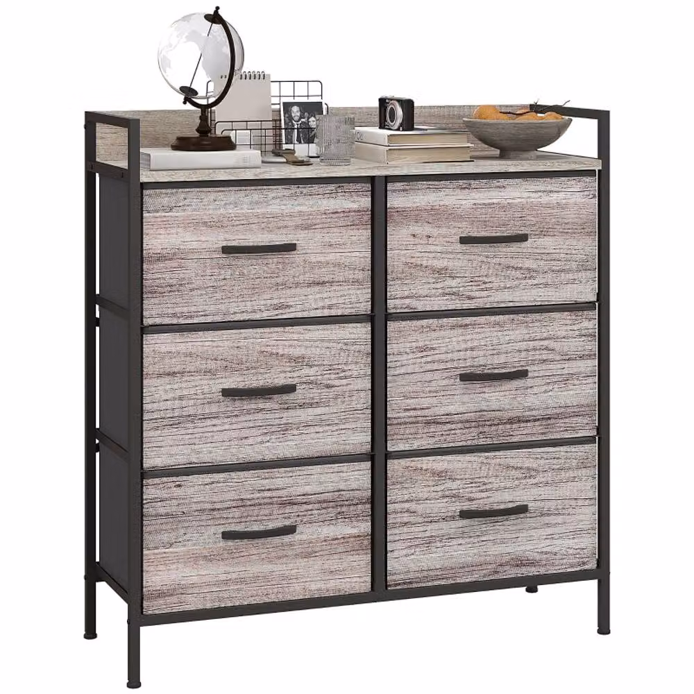 STILVORA Industrial Grey Chest of Drawers with Six Fabric Drawers and Metal Frame – 5
