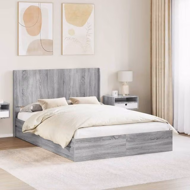 Berkfield Home Modern Bed Frame with Headboard and Lift-Up Storage in Grey Sonoma, W/D/H: 160 x 200 cm – 1