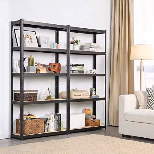 AMOS Heavy Duty 5 Tier Adjustable Steel Shelving Unit, Black, H 180 x W 90 x D 40 cm – 2