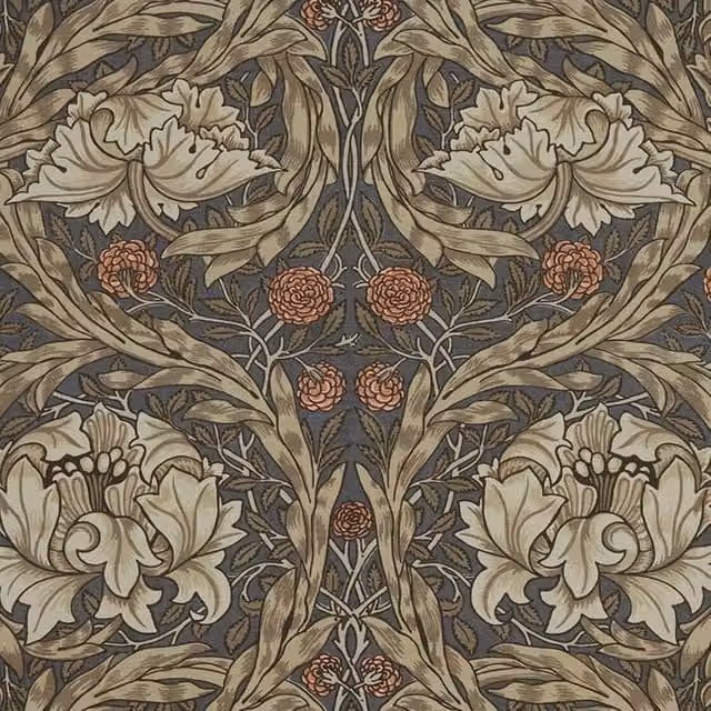 William Morris At Home African Marigold Floral Cotton Fabric in Brown, Red and Multicolour