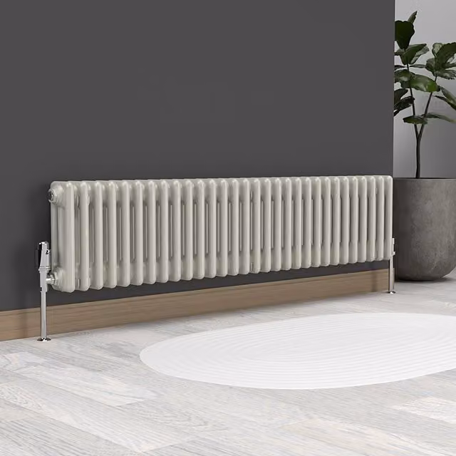 Lux Heat Horizontal 3 Column Steel Radiator in Stone White, H: 137 cm, W: 30 cm