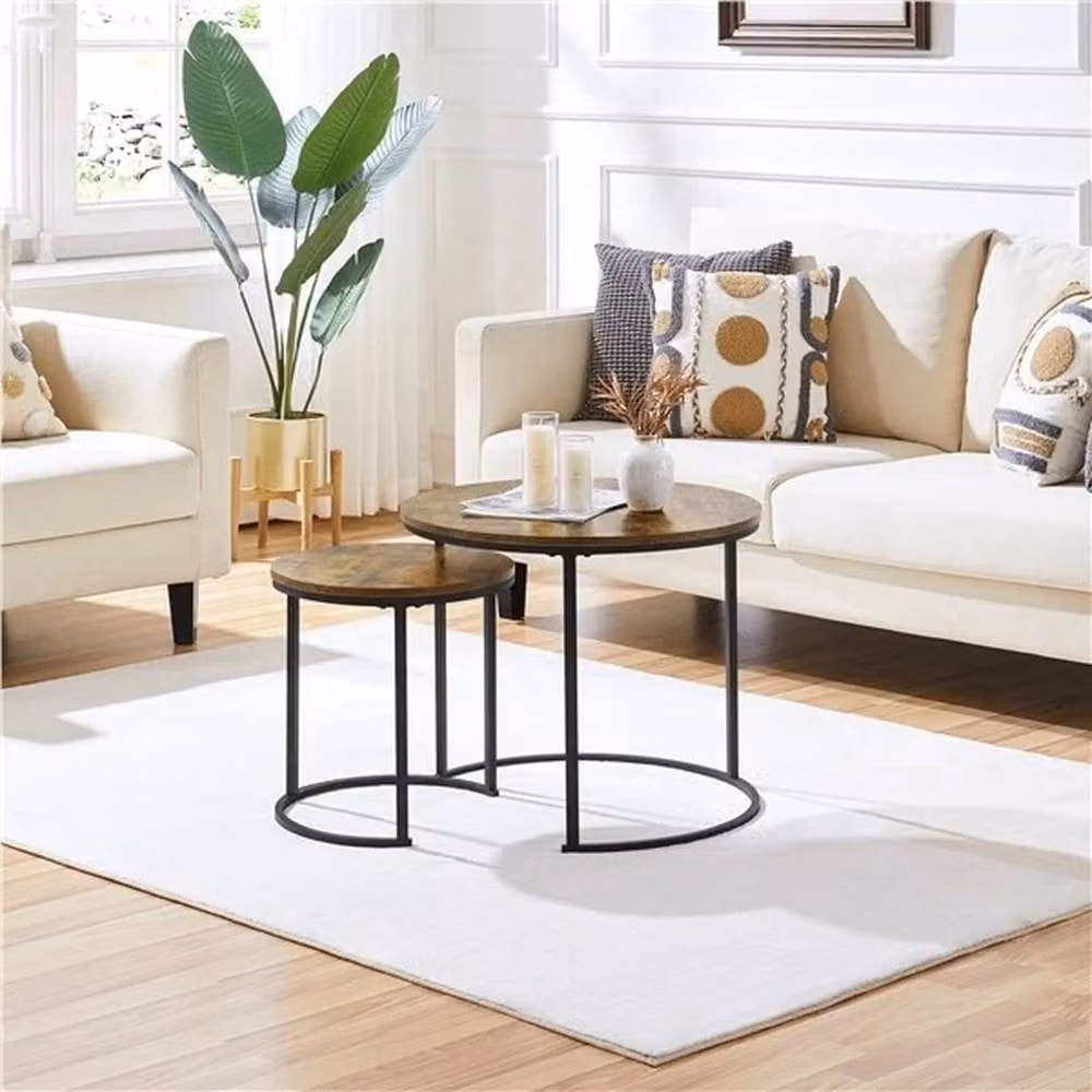 KORVIXA Round Nesting Coffee Table Set of 2 in Brown and Black – 4