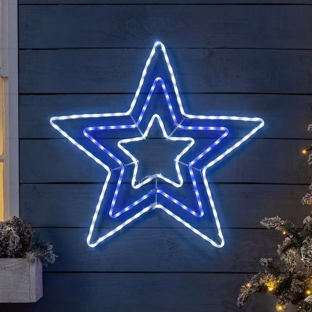 Christow Christmas Star Flashing LED Rope Light Blue Outdoor Wall Decoration, 65 cm – 1
