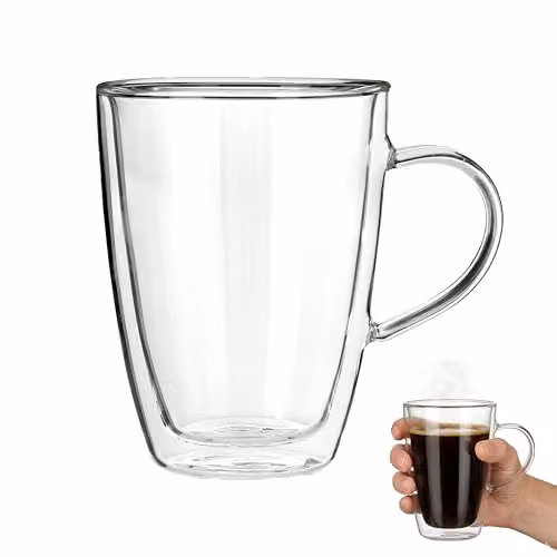 Orsina Double Walled Glass Mug, 330ml, Transparent with Silicone Base – 1