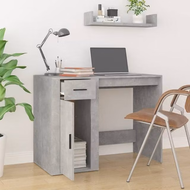 Berkfield Home Elegant Writing Desk in Concrete Grey, W/D/H: 100 x 49 x 75 cm