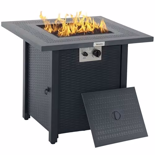 Outsunny Square Propane Gas Fire Pit Table in Dark Grey, W/D/H: 71 x 71 x 62 cm