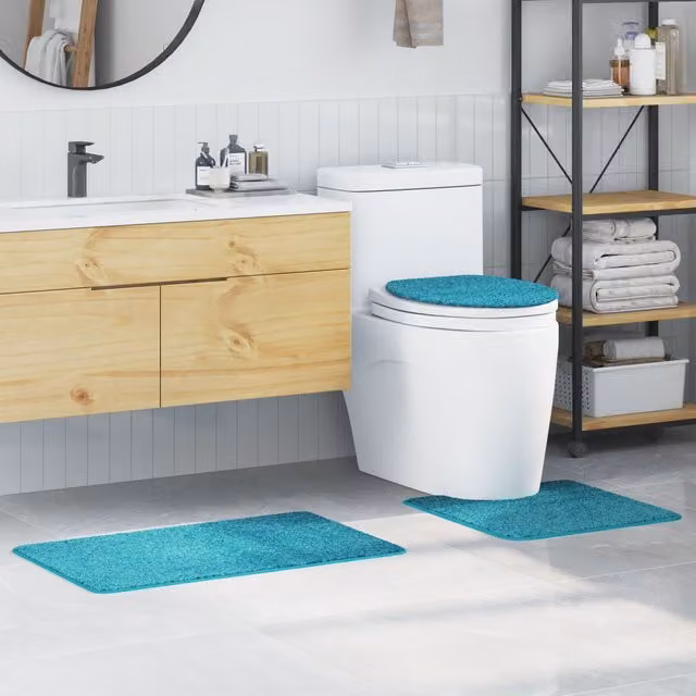 Berkfield Home 3 Piece Non-Slip Microfibre Bath Mat Set in Turquoise – 1