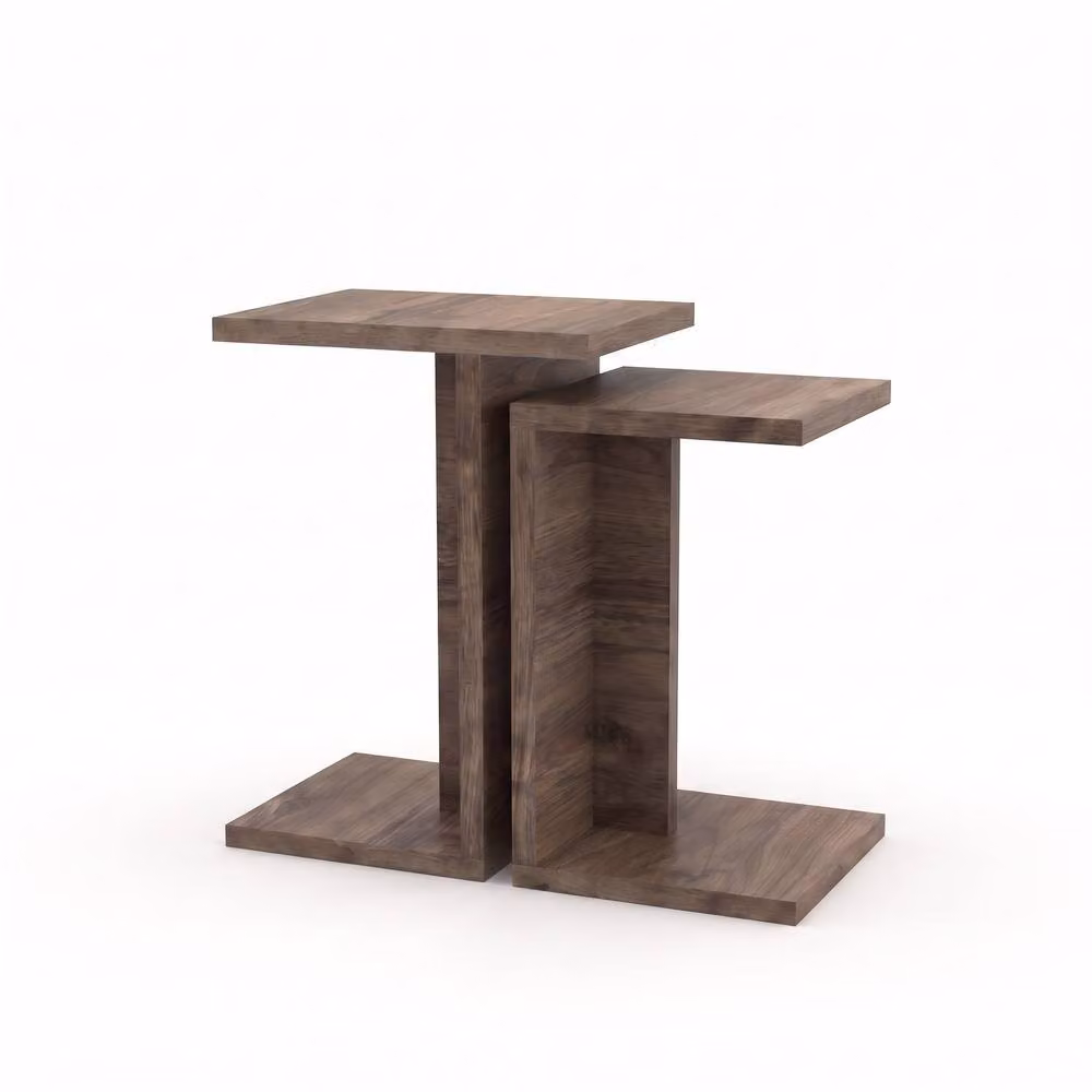 Decortie Nero Set of 2 C Shaped Modern Sofa Side Tables in Walnut – 2