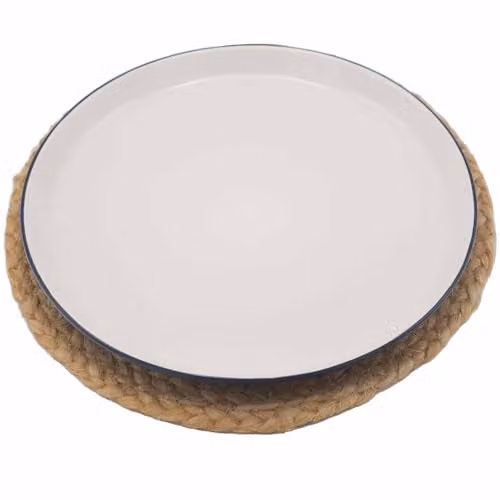KDMD Natural Jute Round Place Mat with Brown Mandala Print, Diameter: 30 cm