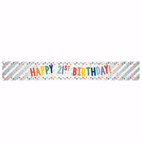 Amscan Happy 21st Birthday Silver and Multicolour Star Pennant Banner